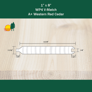 1 X 8 WP4 V-Match A+ Cedar